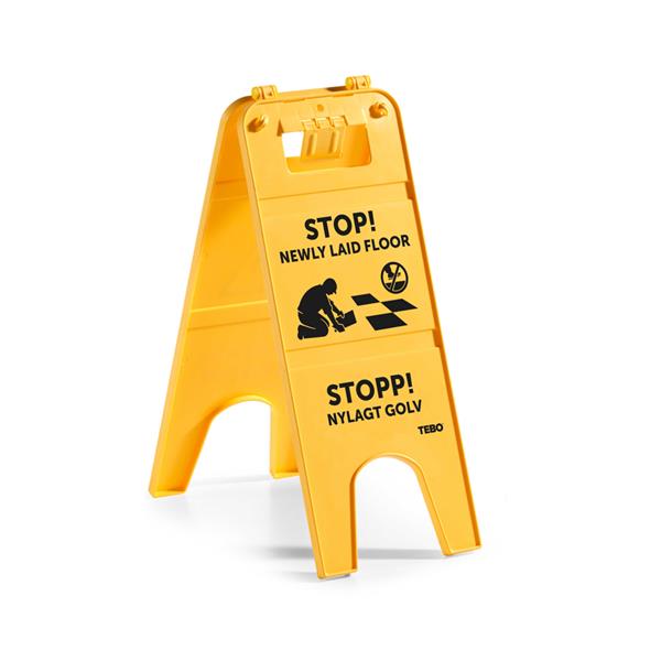Warning stand "Stop! Newly laid floor"